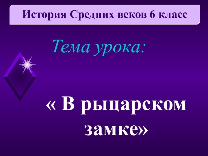 Тема урока:« В рыцарском замке»История Средних веков 6 класс