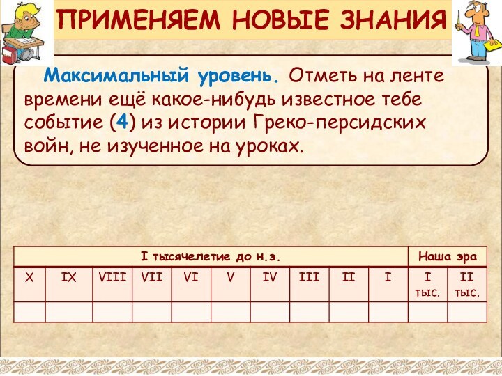 Максимальный уровень. Отметь на ленте времени ещё какое-нибудь известное тебе событие (4)