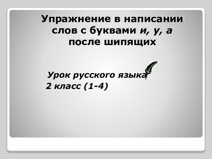 Упражнение в написании слов с буквами и, у, а  после шипящих