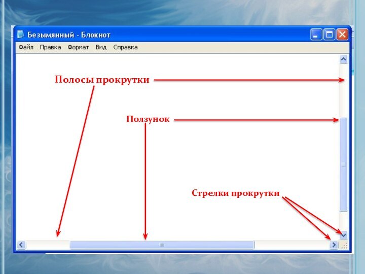 Полосы прокруткиПолзунокСтрелки прокрутки