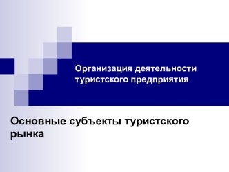 Организация деятельности туристского предприятия. Основные субъекты туристского рынка