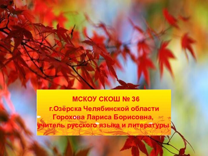 МСКОУ СКОШ № 36 г.Озёрска Челябинской областиГорохова Лариса Борисовна,учитель русского языка и литературы