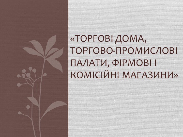 «Торгові дома,  торгово-промислові  палати, фірмові і комісійні магазини»