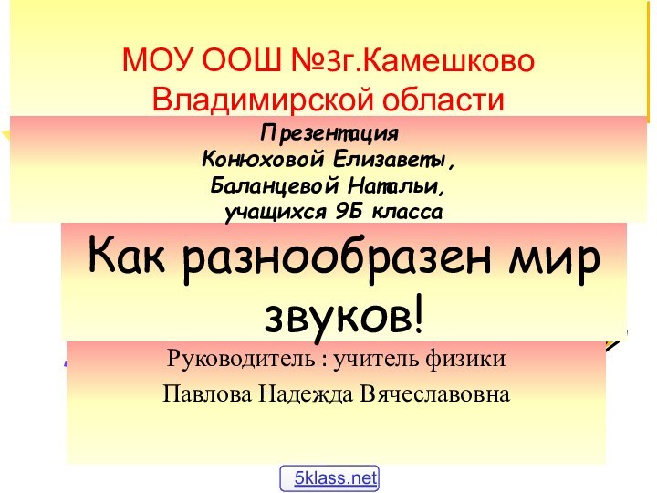 МОУ ООШ №3г.Камешково Владимирской областиРуководитель : учитель физикиПавлова Надежда ВячеславовнаКак разнообразен