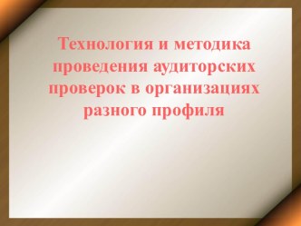 Технология и методика проведения аудиторских проверок в организациях разного профиля