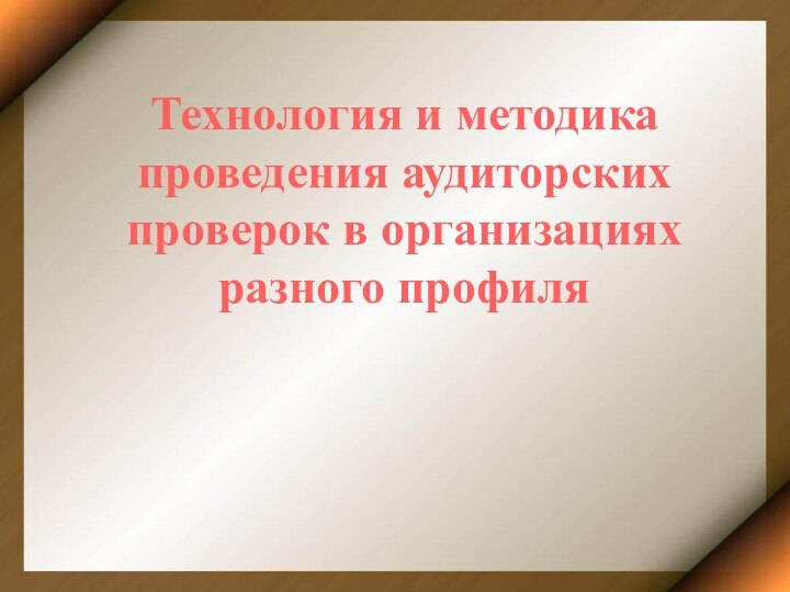 Технология и методика проведения аудиторских проверок в организациях разного профиля