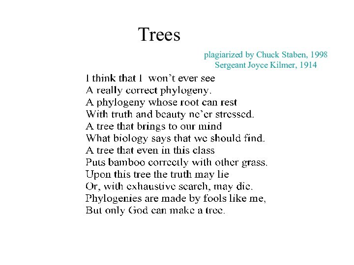 Treesplagiarized by Chuck Staben, 1998Sergeant Joyce Kilmer, 1914