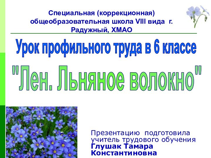 Презентацию подготовила учитель трудового обученияГлушак Тамара Константиновна Специальная (коррекционная) общеобразовательная школа VIII