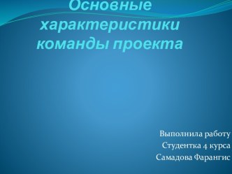 Основные характеристики команды проекта