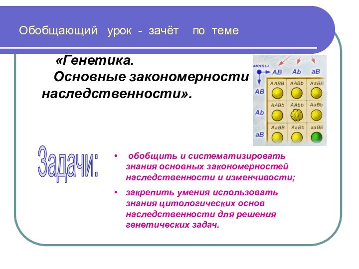 Обобщающий  урок - зачёт  по теме