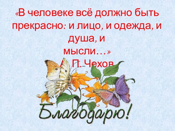 «В человеке всё должно быть прекрасно: и лицо, и одежда, и душа, и  мысли…»А. П. Чехов