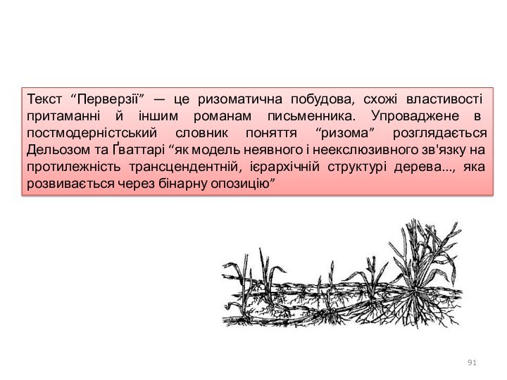 Текст “Перверзії” — це ризоматична побудова, схожі властивості притаманні й іншим романам