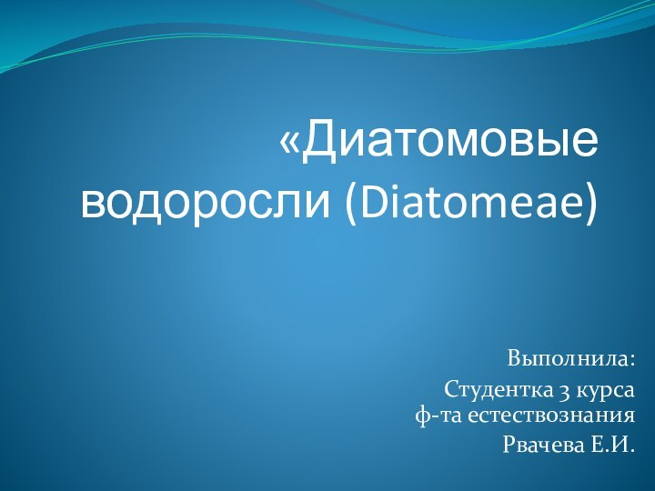 «Диатомовые водоросли (Diatomeae)Выполнила:Студентка 3 курса  ф-та естествознанияРвачева Е.И.