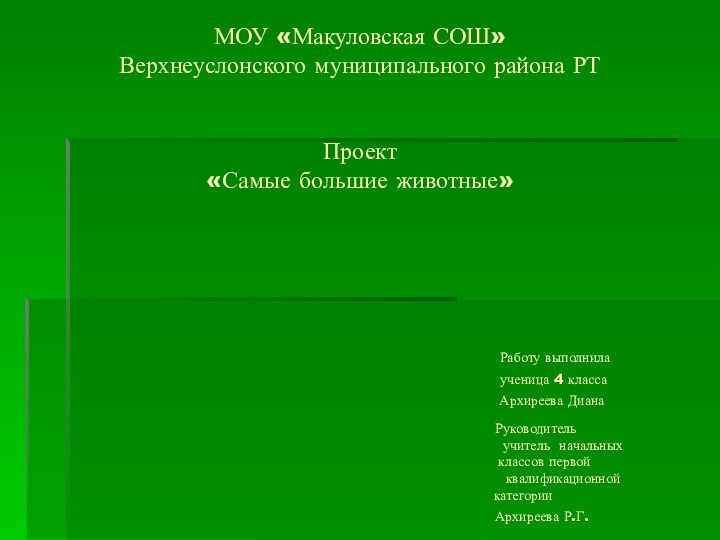 МОУ «Макуловская СОШ» Верхнеуслонского муниципального района РТ   Проект «Самые большие