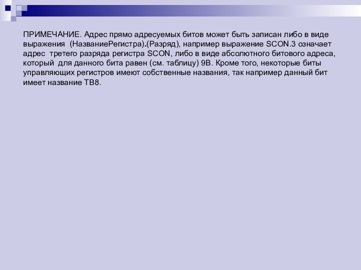 ПРИМЕЧАНИЕ. Адрес прямо адресуемых битов может быть записан либо в виде выражения