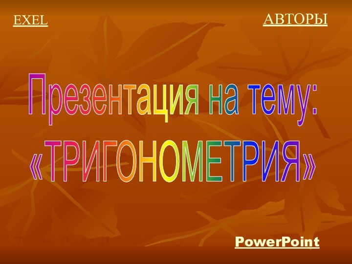 АВТОРЫEXELTurbo PascalPowerPointПрезентация на тему:«ТРИГОНОМЕТРИЯ»