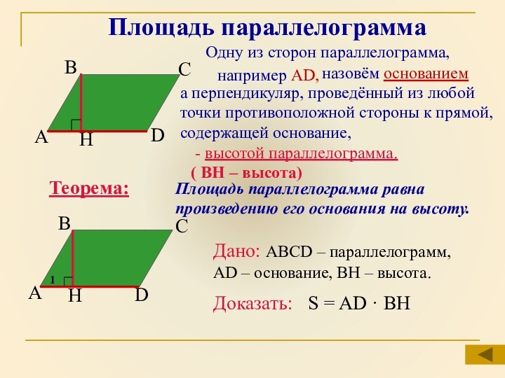 Площадь прямоугольника площадь параллелограмма