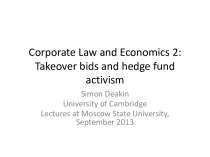 Corporate law and economics 2: takeover bids and hedge fund activism