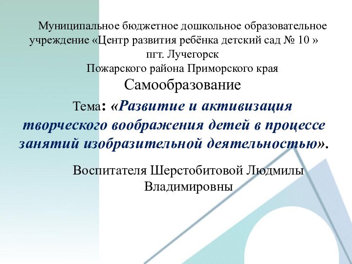 Муниципальное бюджетное дошкольное образовательное учреждение «Центр развития ребёнка детский сад № 10