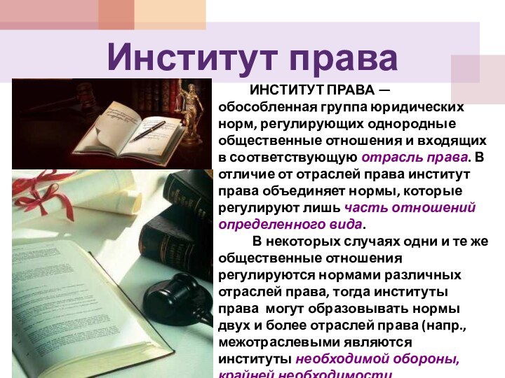 Институт права     ИНСТИТУТ ПРАВА — обособленная группа юридических