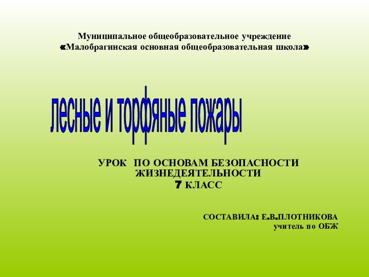 Муниципальное общеобразовательное учреждение «Малобрагинская основная общеобразовательная школа»УРОК ПО ОСНОВАМ БЕЗОПАСНОСТИ ЖИЗНЕДЕЯТЕЛЬНОСТИ7 КЛАСССОСТАВИЛА: