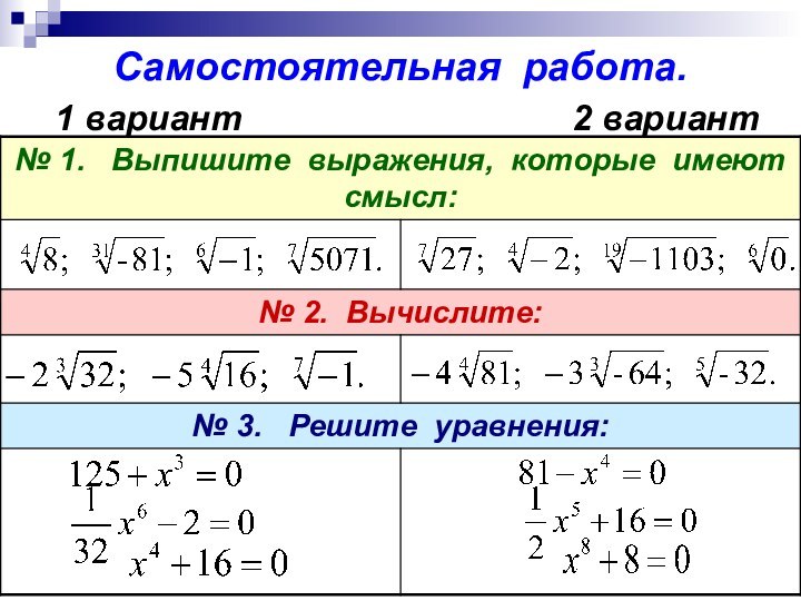 Самостоятельная работа.1 вариант2 вариант