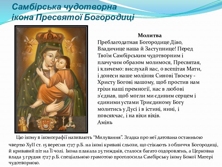 Самбірська чудотворна  ікона Пресвятої Богородиці   Цю ікону в іконографії