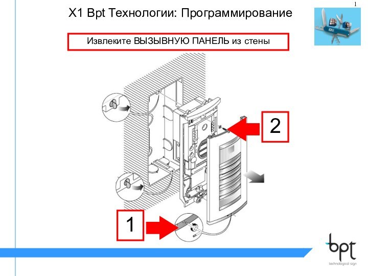 X1 Bpt Tехнологии: ПрограммированиеИзвлеките ВЫЗЫВНУЮ ПАНЕЛЬ из стены12