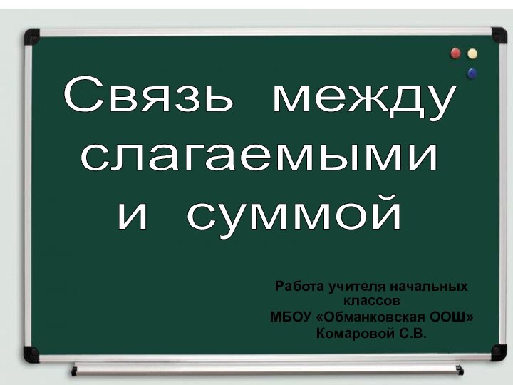 Работа учителя начальных классов МБОУ «Обманковская ООШ» Комаровой С.В.Связь между слагаемымии суммой