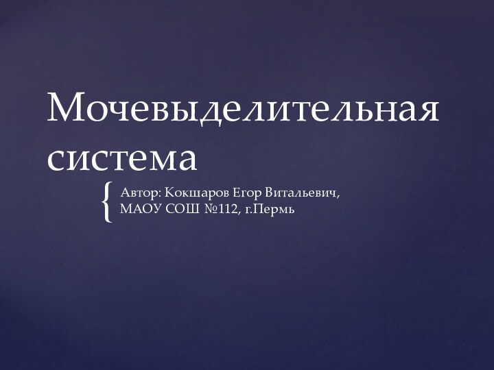 Мочевыделительная системаАвтор: Кокшаров Егор Витальевич, МАОУ СОШ №112, г.Пермь