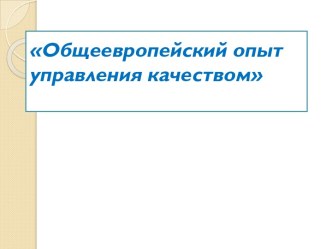 Общеевропейский опыт управления качеством