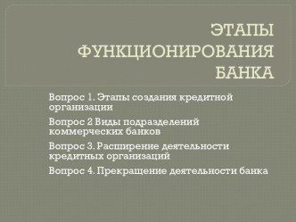 Этапы функционирования банка