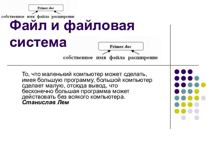 Файл и файловая система То, что маленький компьютер может сделать, имея большую