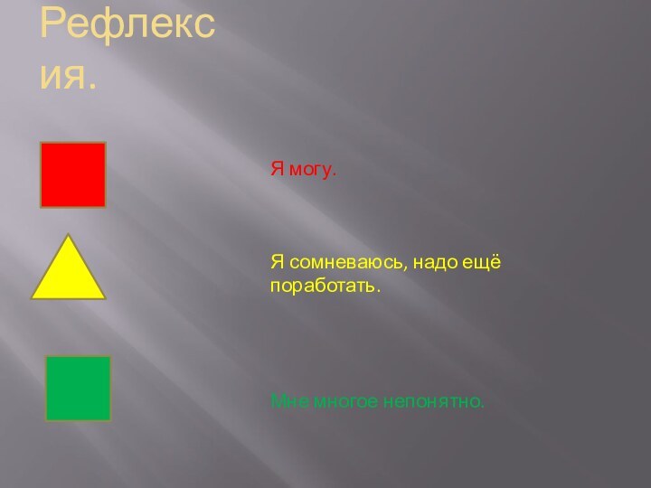 Рефлексия.Я могу.Я сомневаюсь, надо ещёпоработать.Мне многое непонятно.