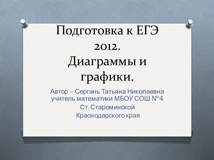 Подготовка к ЕГЭ 2012. Диаграммы и графики.Автор – Сергань Татьяна Николаевна учитель