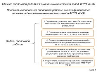 Объект дипломной работы: Ремонтно-механический завод ФГУП УС-30