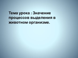 Значение процессов выделения в животном организме