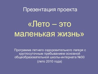 Лето – это маленькая жизнь