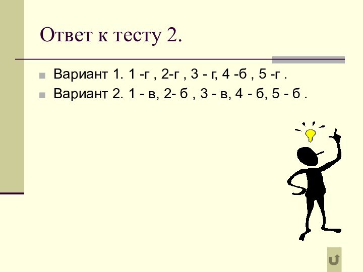 Ответ к тесту 2.Вариант 1. 1 -г , 2-г , 3 -