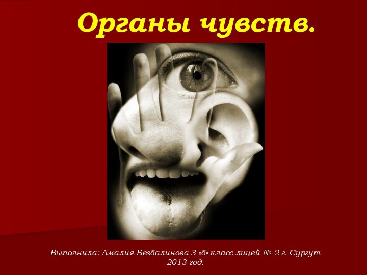 Органы чувств.Выполнила: Амалия Безбалинова 3 «б» класс лицей № 2 г. Сургут2013 год.