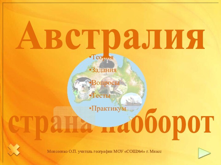 страна наоборотАвстралияМоисеенко О.П. учитель географии МОУ «СОШ№4» г. Миасс