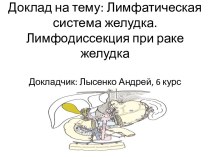 Доклад на тему: Лимфатическая система желудка. Лимфодиссекция при раке желудкаДокладчик: Лысенко Андрей, 6 курс