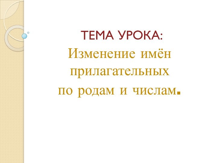 ТЕМА УРОКА:Изменение имён прилагательных по родам и числам.