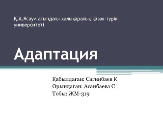 Қ.А.Ясауиатындағы халықаралық қазақ-түрік               университетіАдаптация