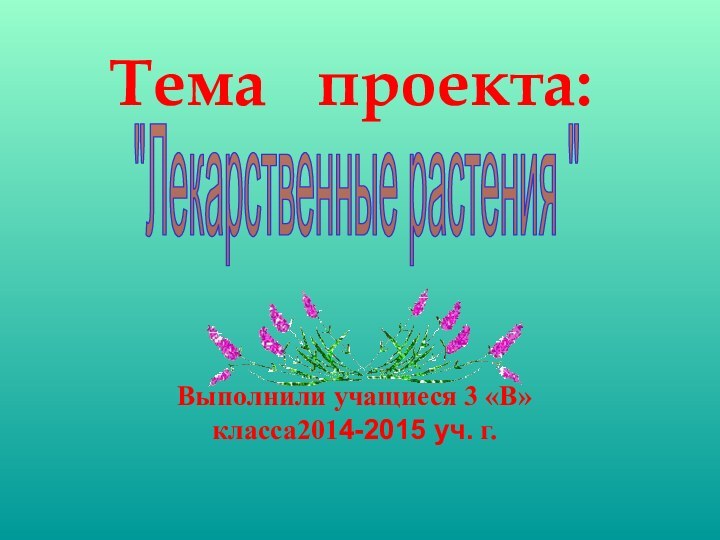 Выполнили учащиеся 3 «В» класса2014-2015 уч. г.Тема  проекта: