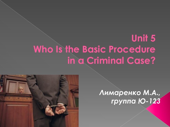 Unit 5 Who Is the Basic Procedure in a Criminal Case?Лимаренко М.А., группа Ю-123