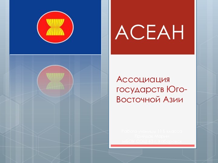 АСЕАНАссоциация государств Юго-Восточной АзииРабота ученицы 11 Б класса