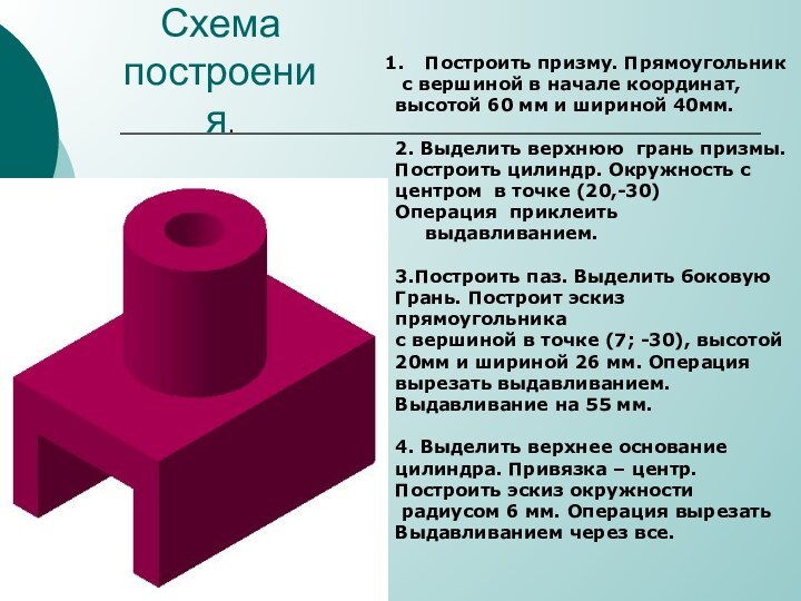 Построить призму. Прямоугольник с вершиной в начале координат, высотой 60 мм и