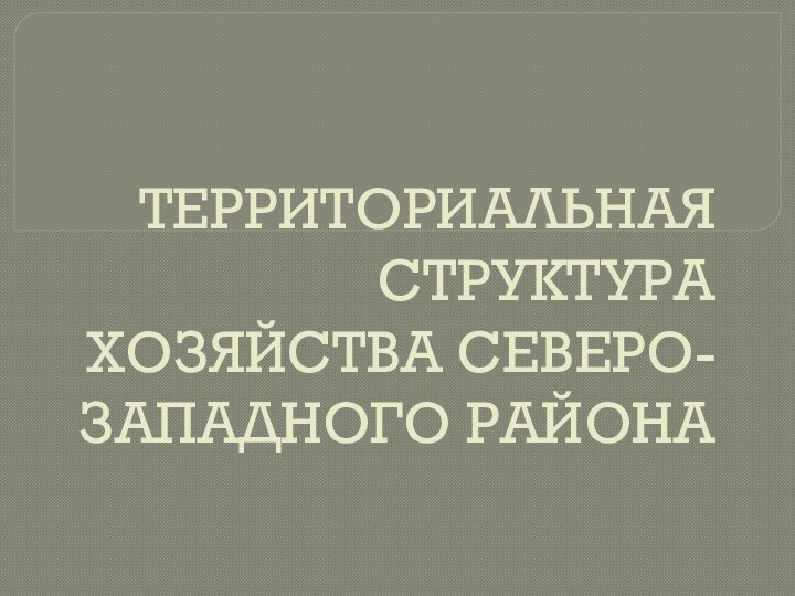 ТЕРРИТОРИАЛЬНАЯ СТРУКТУРА ХОЗЯЙСТВА СЕВЕРО-ЗАПАДНОГО РАЙОНА