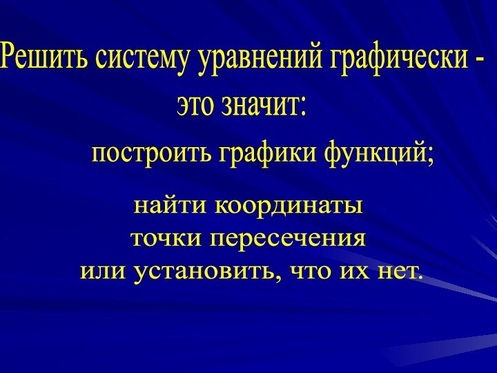 Решить систему уравнений графически - это значит:построить графики функций;найти координаты точки пересечения